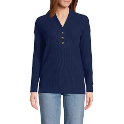 Women's Long Sleeve Waffle Shawl Collar Henley