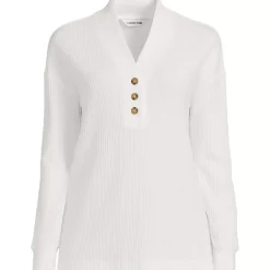 Women's Long Sleeve Waffle Shawl Collar Henley