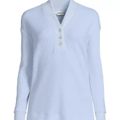 Women's Long Sleeve Waffle Shawl Collar Henley