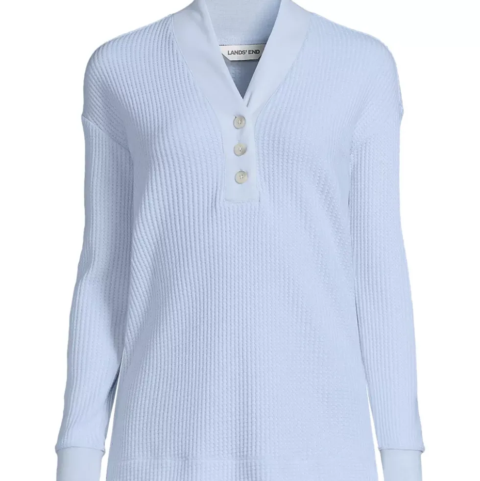 Women's Long Sleeve Waffle Shawl Collar Henley