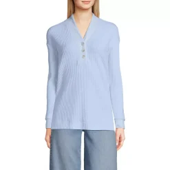 Women's Long Sleeve Waffle Shawl Collar Henley