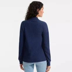 Women's Long Sleeve Waffle Shawl Collar Henley