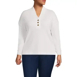 Women's Long Sleeve Waffle Shawl Collar Henley