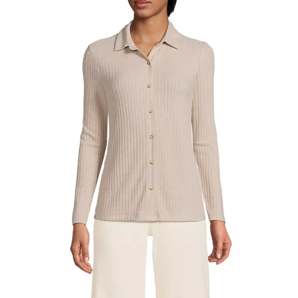 Women's Long Sleeve Wide Rib Button Front Polo