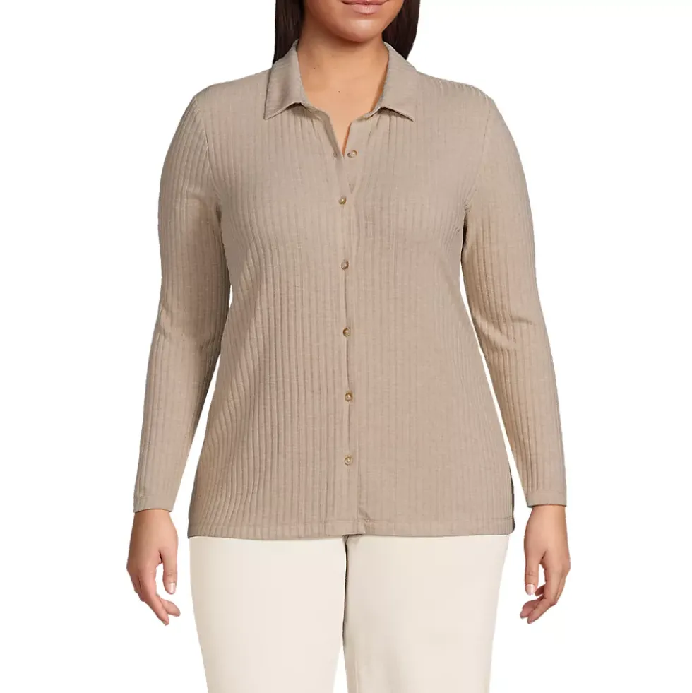 Women's Long Sleeve Wide Rib Button Front Polo