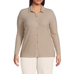 Women's Long Sleeve Wide Rib Button Front Polo