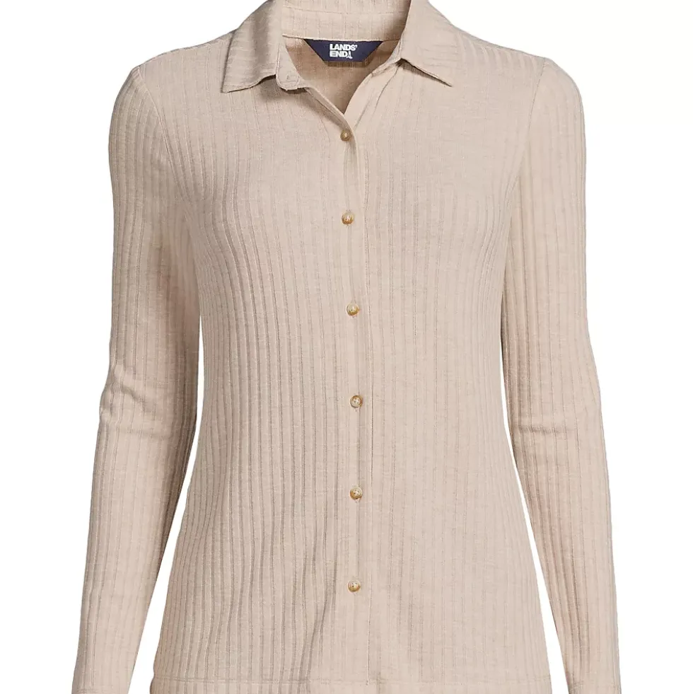 Women's Long Sleeve Wide Rib Button Front Polo