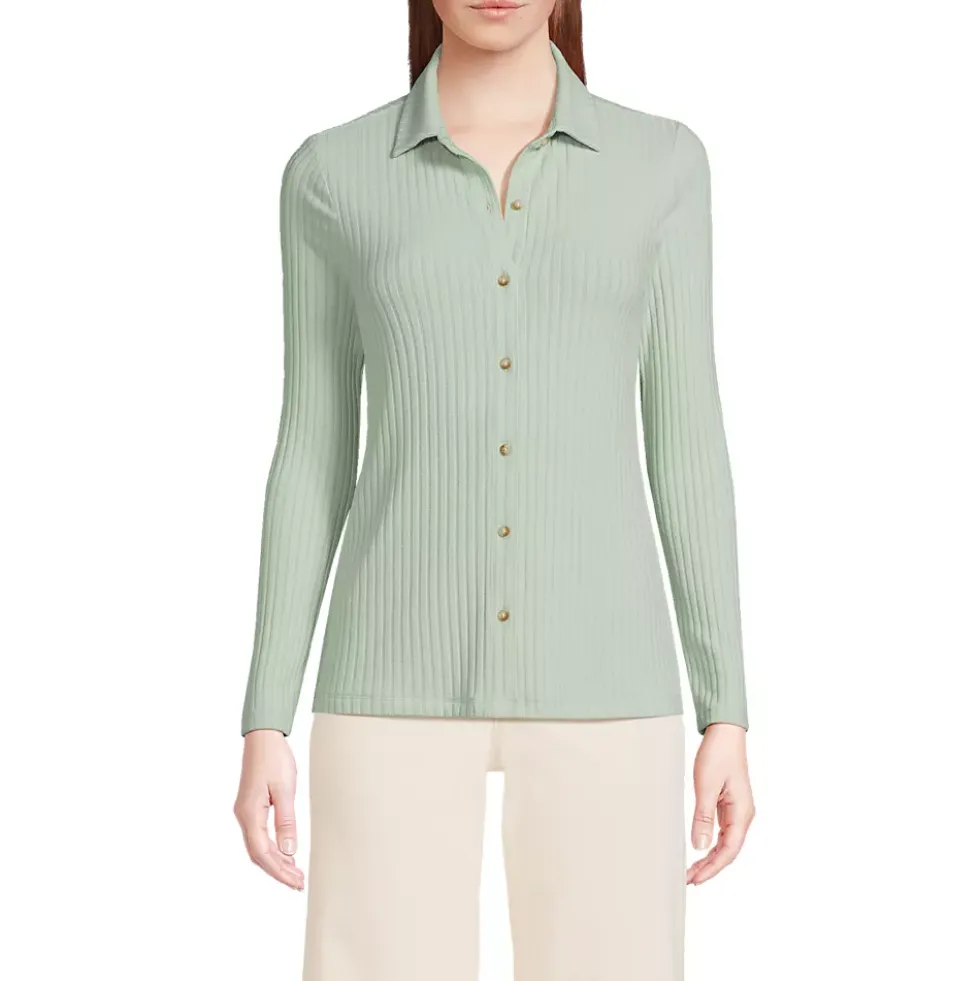Women's Long Sleeve Wide Rib Button Front Polo