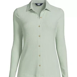 Women's Long Sleeve Wide Rib Button Front Polo