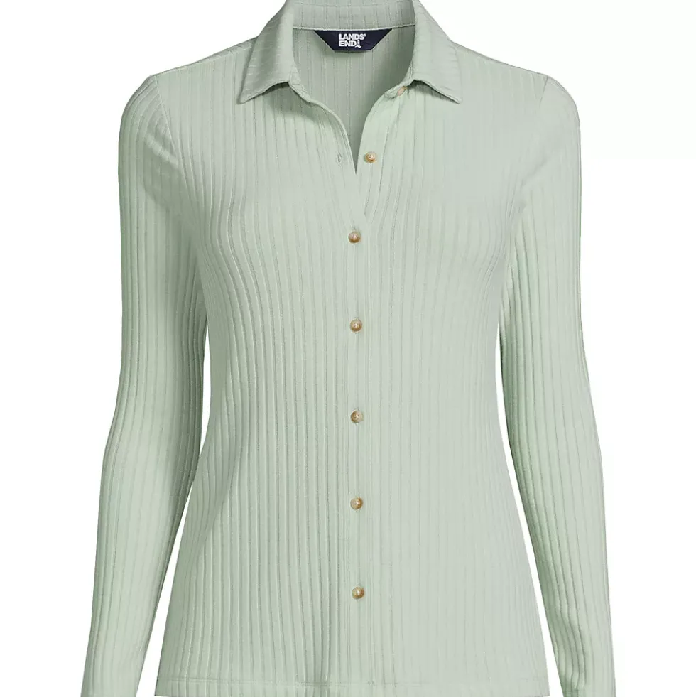 Women's Long Sleeve Wide Rib Button Front Polo