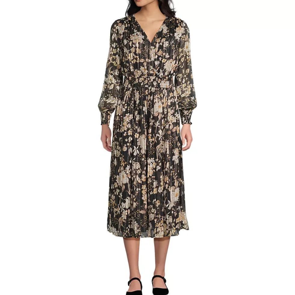 Women's Lurex Shadow Stripe Midi Dress