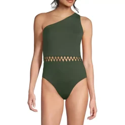 Women's Macrame One Shoulder High Leg One Piece Swimsuit
