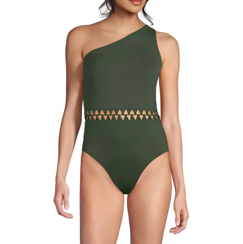 Women's Macrame One Shoulder High Leg One Piece Swimsuit