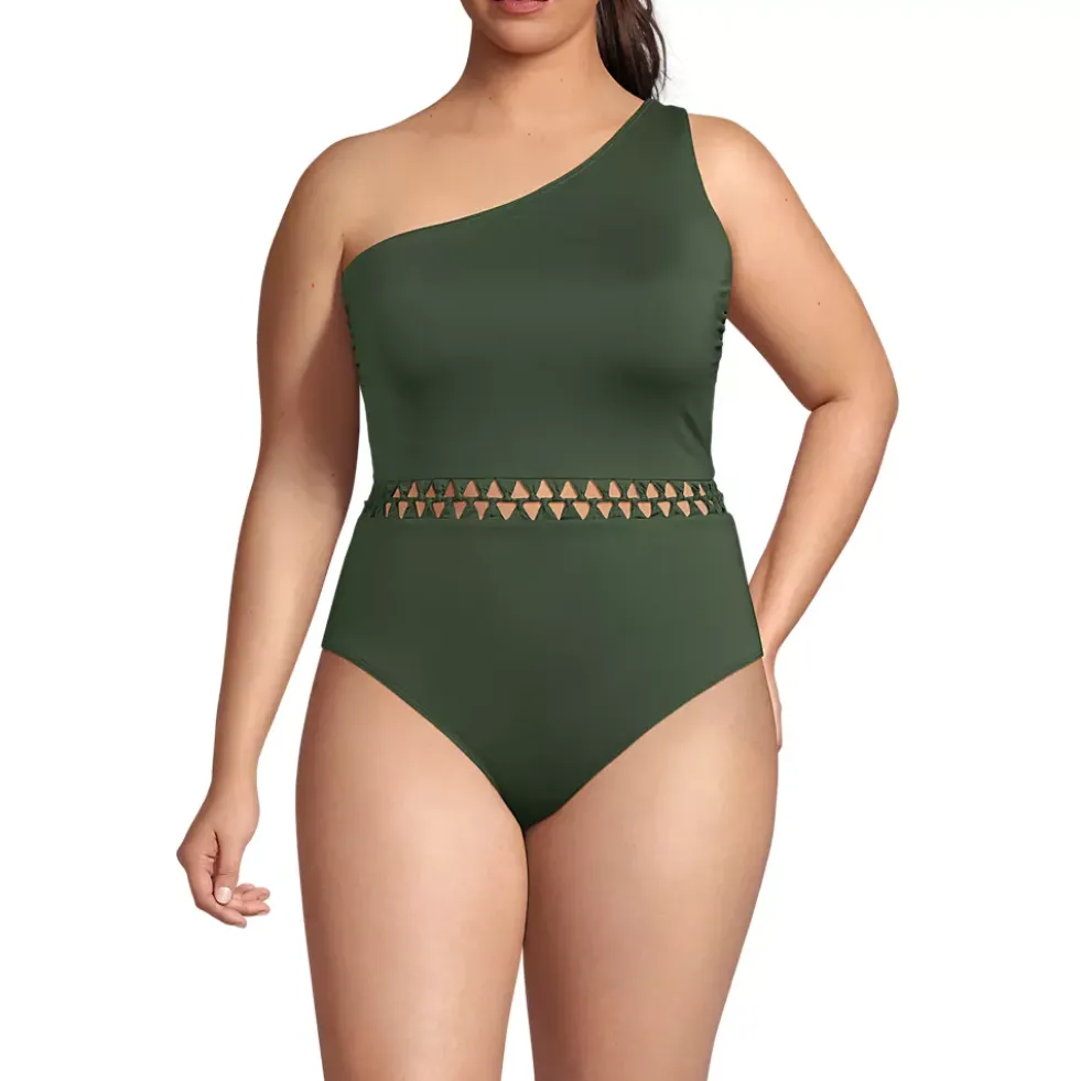 Women's Macrame One Shoulder High Leg One Piece Swimsuit