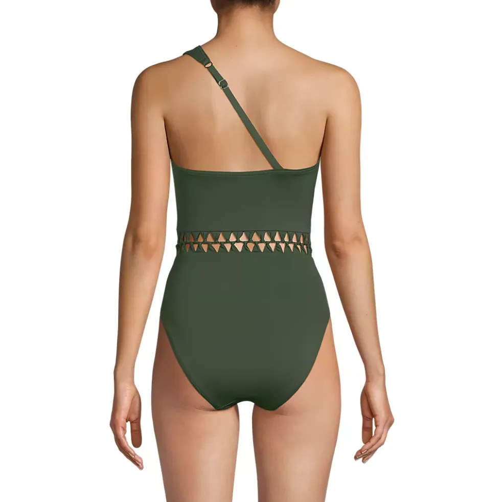 Women's Macrame One Shoulder High Leg One Piece Swimsuit