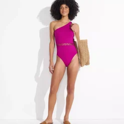 Women's Macrame One Shoulder High Leg One Piece Swimsuit