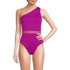 Women's Macrame One Shoulder High Leg One Piece Swimsuit