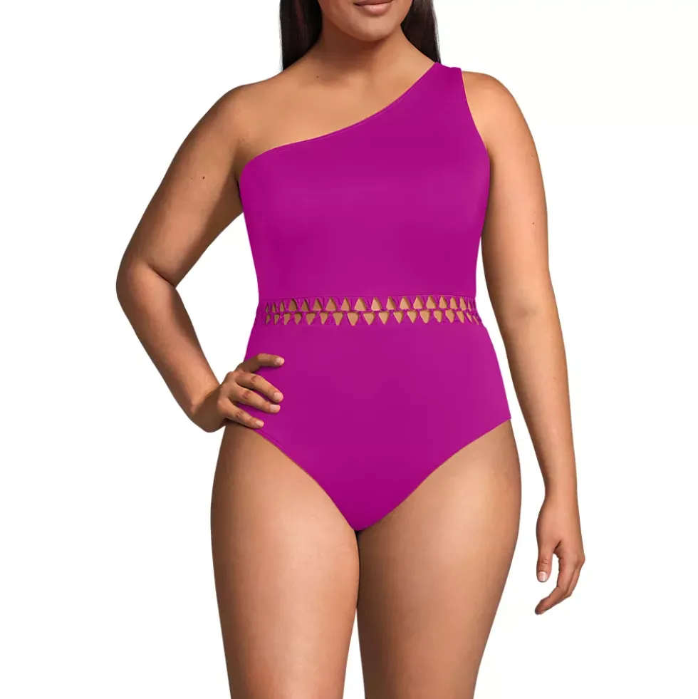 Women's Macrame One Shoulder High Leg One Piece Swimsuit