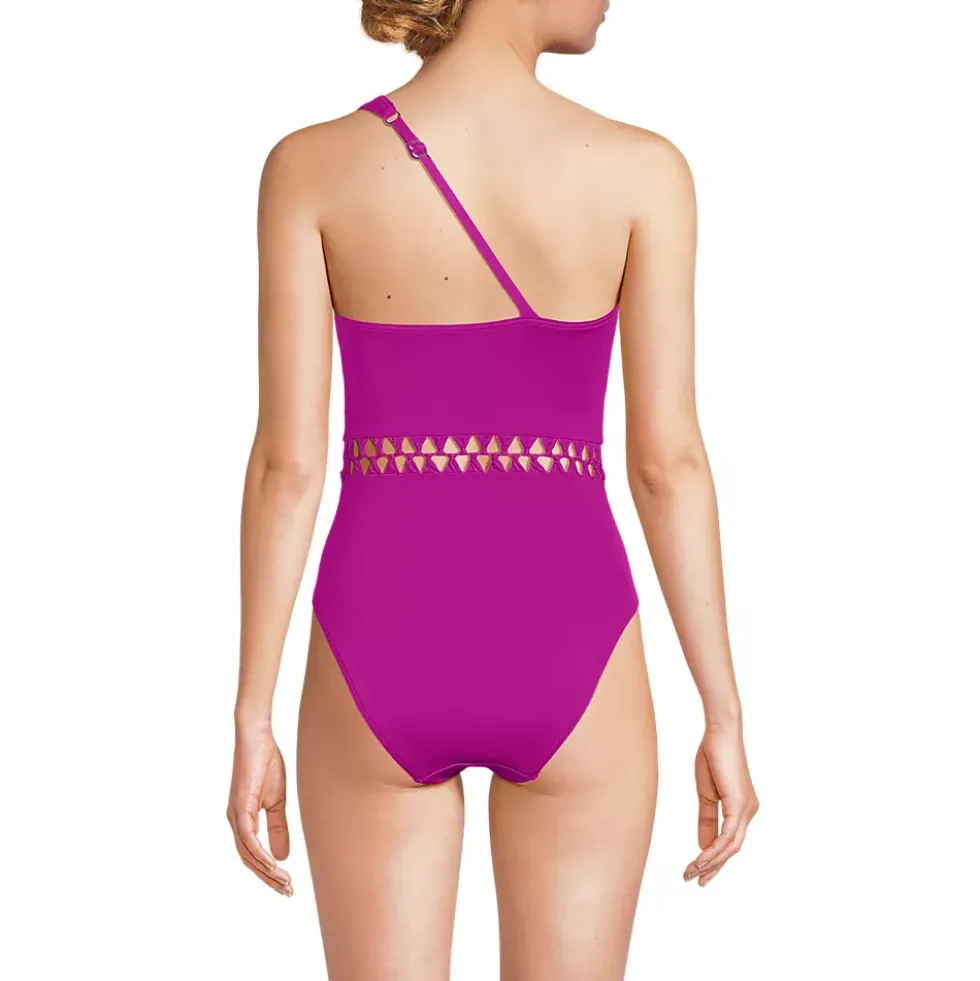 Women's Macrame One Shoulder High Leg One Piece Swimsuit