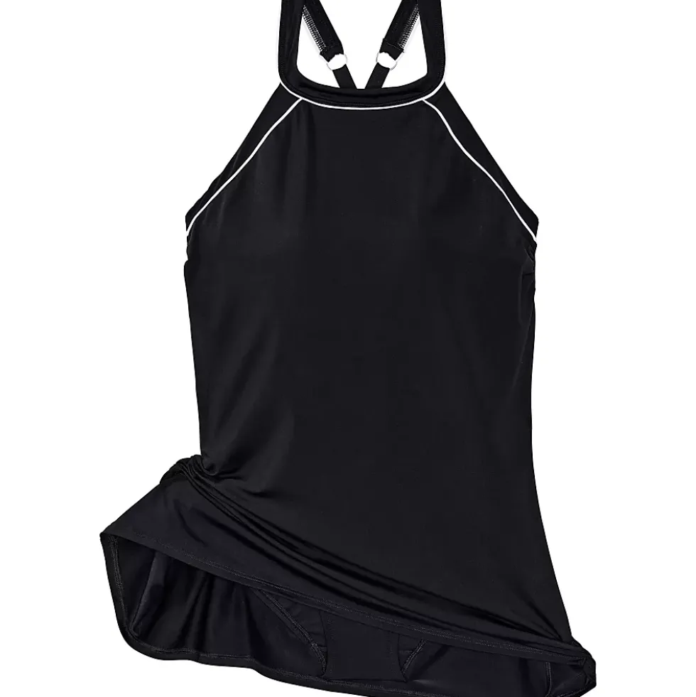 Women's Mastectomy Chlorine Resistant High Neck Swim Dress One Piece Swimsuit