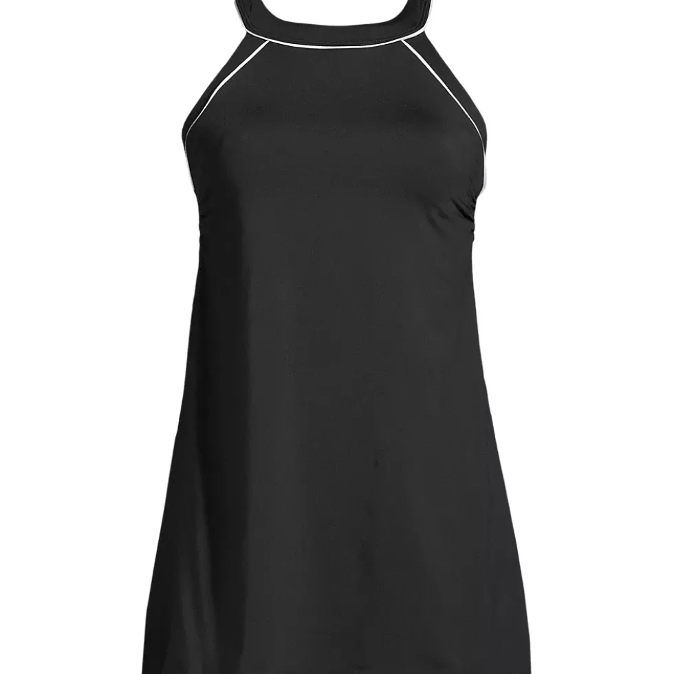 Women's Mastectomy Chlorine Resistant High Neck Swim Dress One Piece Swimsuit