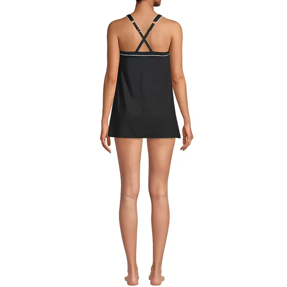 Women's Mastectomy Chlorine Resistant High Neck Swim Dress One Piece Swimsuit