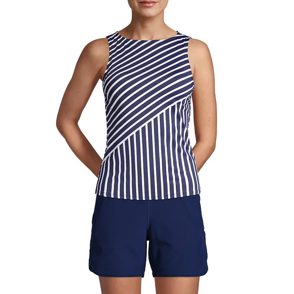 Women's Mastectomy High Neck UPF 50 Sun Protection Modest Tankini Swimsuit Top