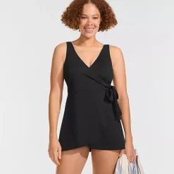 Women's Mastectomy Long Side Tie Mini Swim Dress Swimsuit