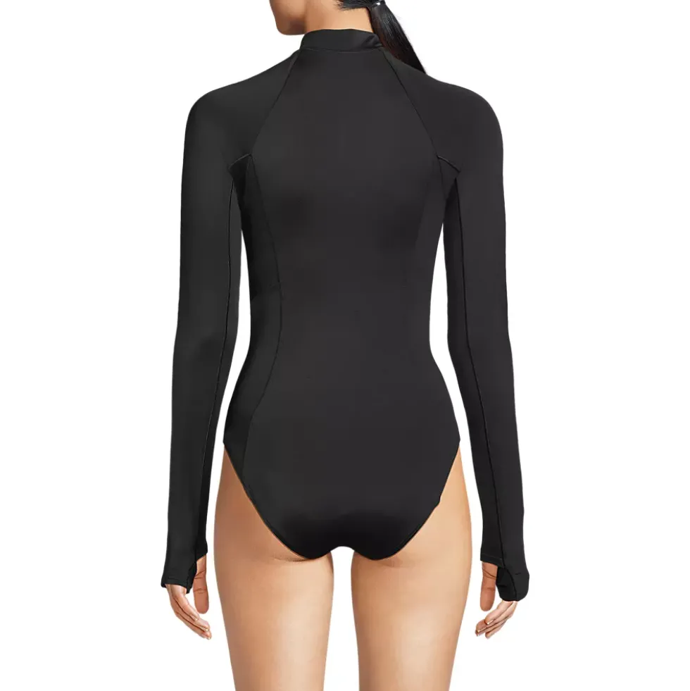 Women's Mastectomy Tugless Long Sleeve Rash Guard One Piece Swimsuit