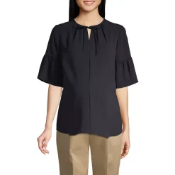 Women's Maternity Short Sleeve Tie Neck Crepe Blouse