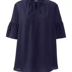 Women's Maternity Short Sleeve Tie Neck Crepe Blouse