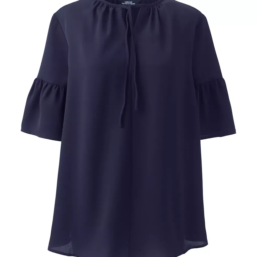 Women's Maternity Short Sleeve Tie Neck Crepe Blouse