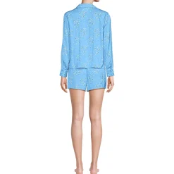 Women's Matte Satin 2 Piece Pajama Set - Long Sleeve Top and Shorts
