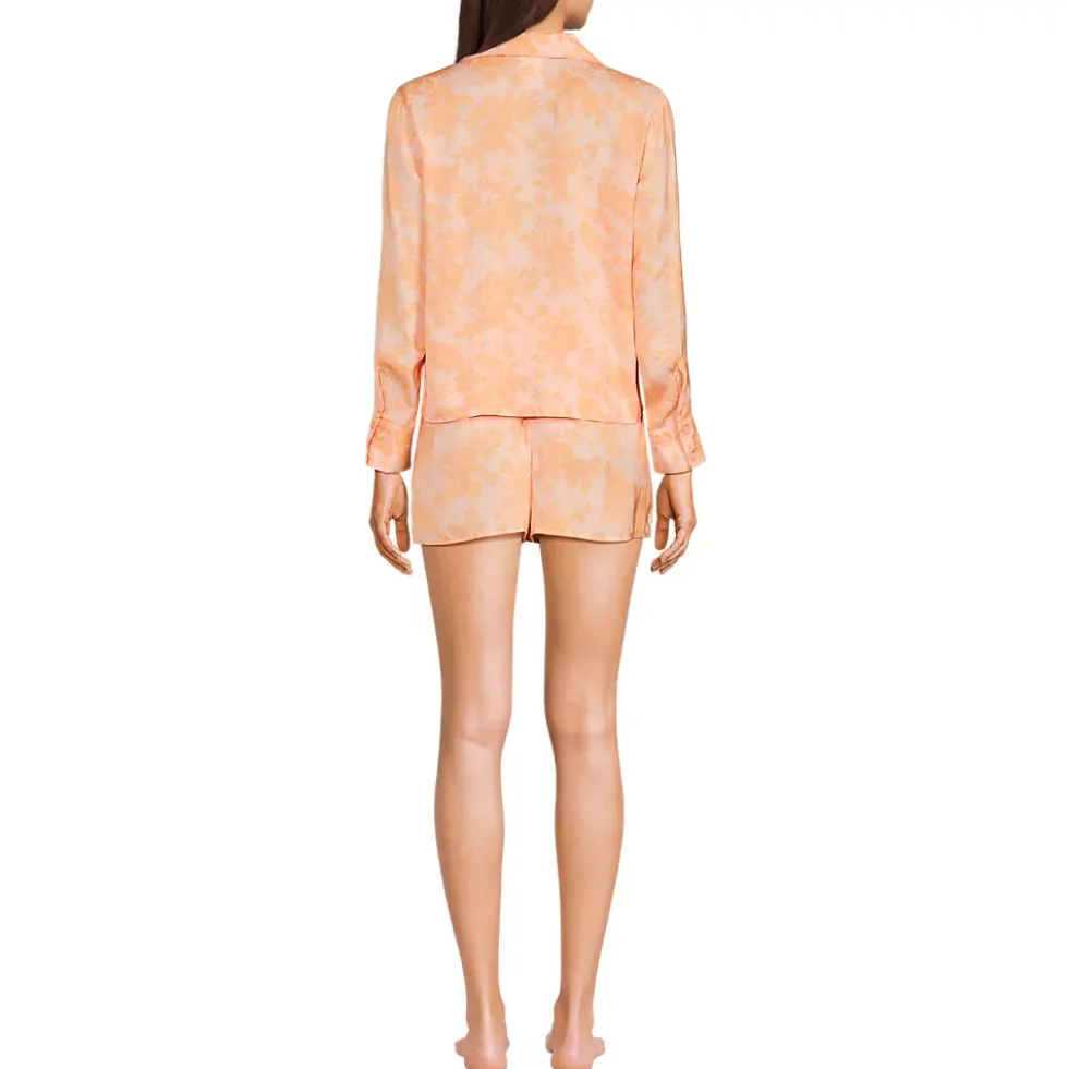 Women's Matte Satin 2 Piece Pajama Set - Long Sleeve Top and Shorts