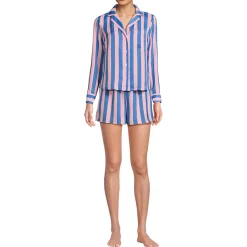 Women's Matte Satin 2 Piece Pajama Set - Long Sleeve Top and Shorts