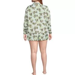 Women's Matte Satin 2 Piece Pajama Set - Long Sleeve Top and Shorts