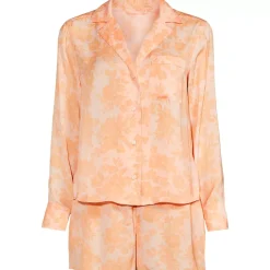 Women's Matte Satin 2 Piece Pajama Set - Long Sleeve Top and Shorts