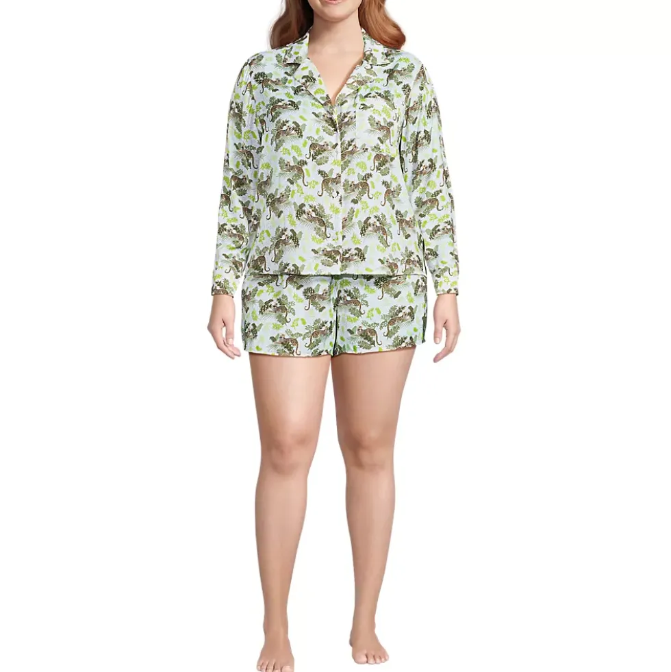 Women's Matte Satin 2 Piece Pajama Set - Long Sleeve Top and Shorts
