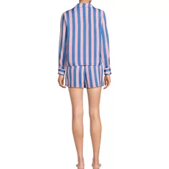 Women's Matte Satin 2 Piece Pajama Set - Long Sleeve Top and Shorts