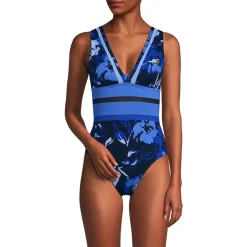 Women's Mesh Plunge High Leg One Piece Swimsuit