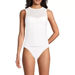 Women's Mesh Ribbed High Neck Tankini Top