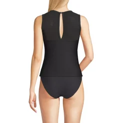 Women's Mesh Ribbed High Neck Tankini Top