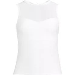 Women's Mesh Ribbed High Neck Tankini Top