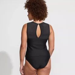 Women's Mesh Ribbed High Neck Tankini Top