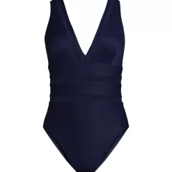 Women's Mesh Ribbed Plunge High Leg One Piece Swimsuit