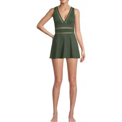 Women's Mesh V-neck Mini Swim Dress Swimsuit