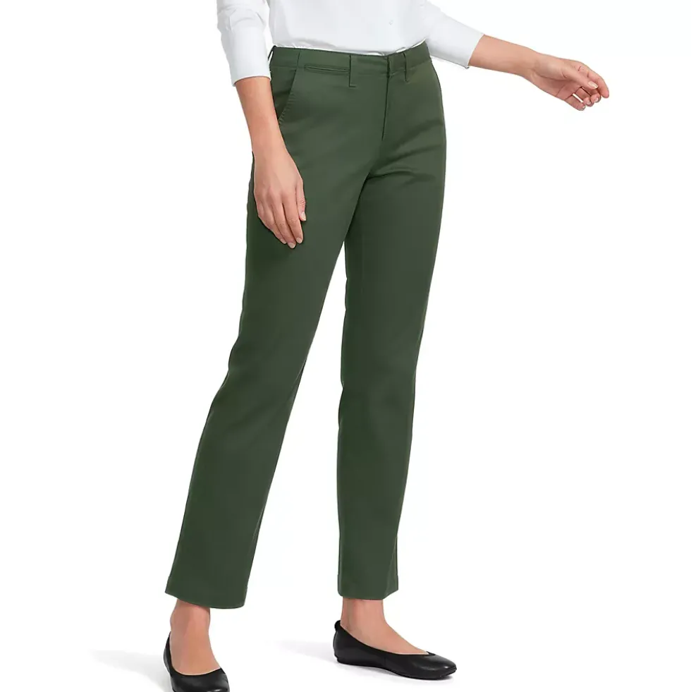 Women's Mid Rise Classic Straight Leg Chino Ankle Pants