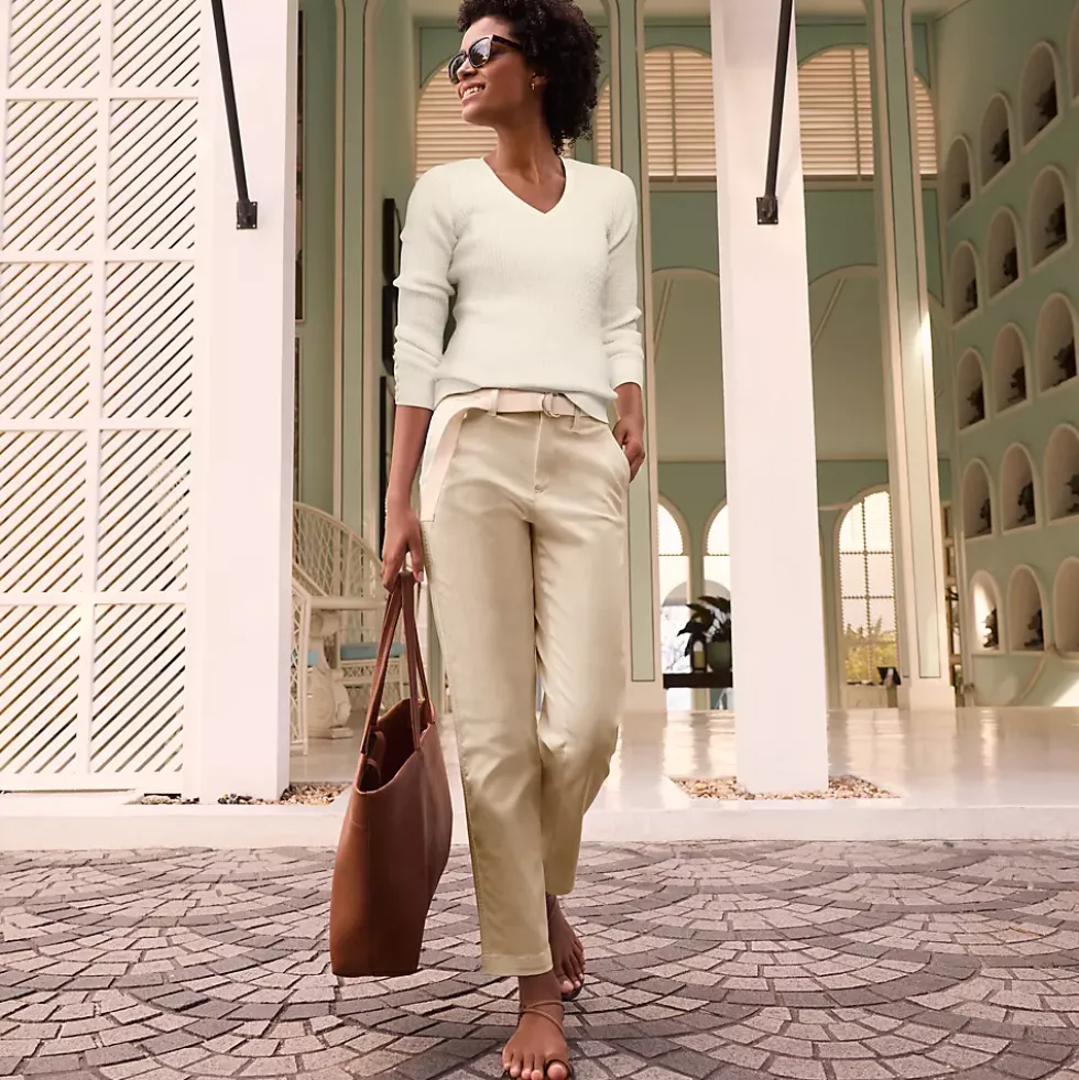 Women's Mid Rise Classic Straight Leg Chino Ankle Pants