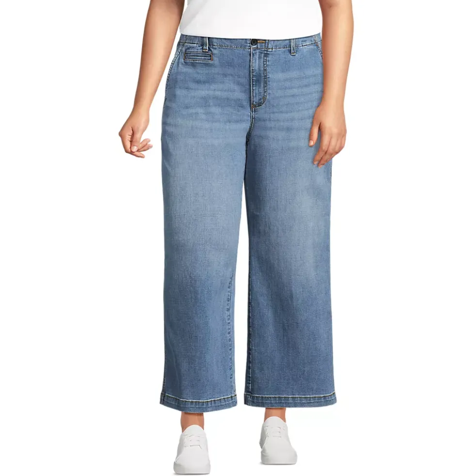 Women's Mid Rise Denim Wide Leg Ankle Jeans