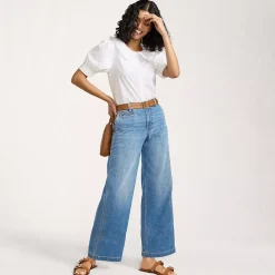 Women's Mid Rise Denim Wide Leg Ankle Jeans
